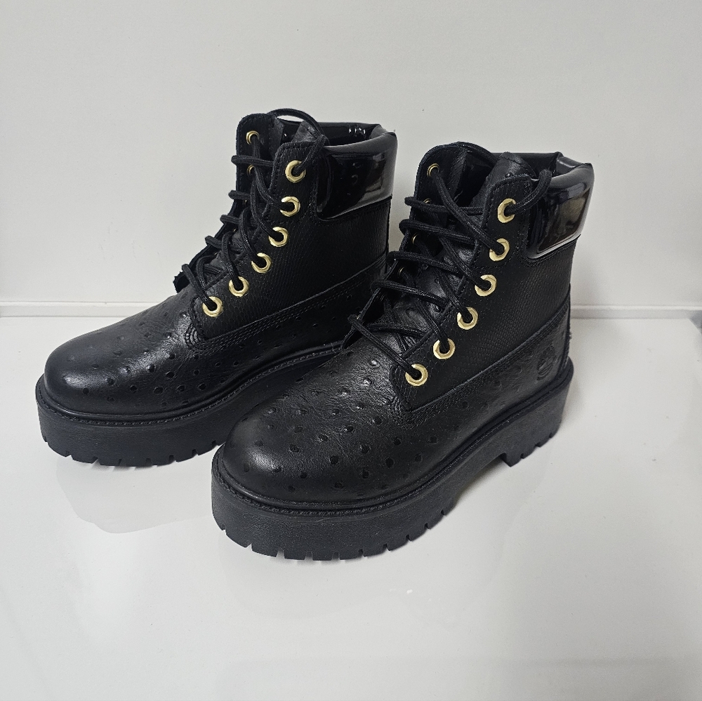 Timberland Women’s Waterproof Boots Black Ostrich Embossed Leather